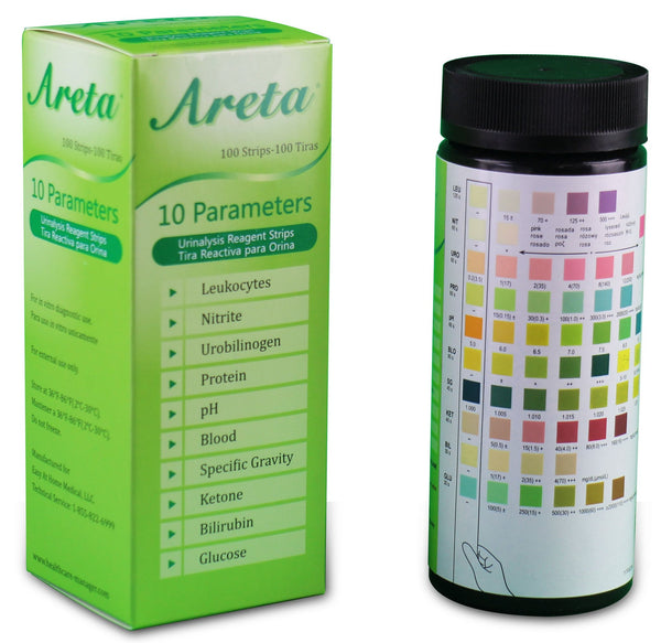 Health Management - Areta 10 Parameter (10SG) Urinalysis Reagent Test Strips 100 Pack