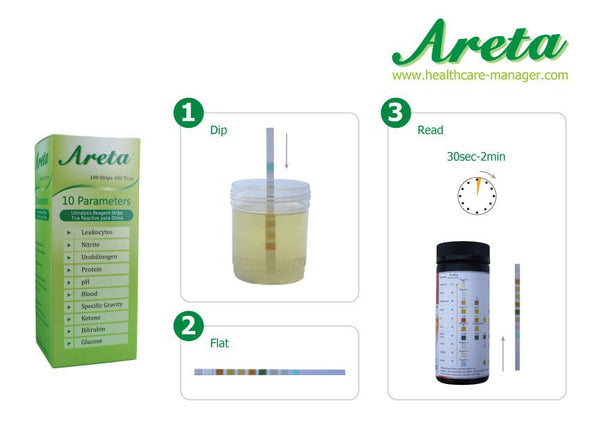 Health Management - Areta 10 Parameter (10SG) Urinalysis Reagent Test Strips 100 Pack