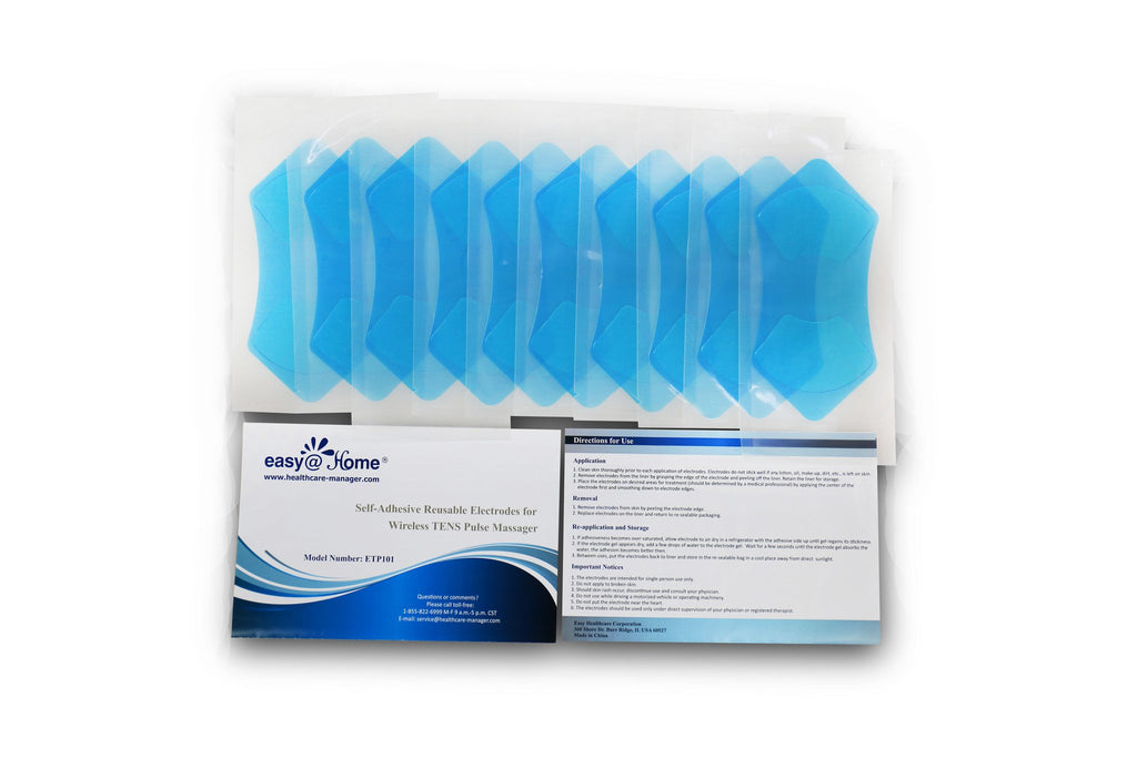 Health Management - Easy@home 10 Re-useable Wireless TENS & EMS Self-Adhesive Electrode Pads, FDA Approved Fro Over The Counter(OTC) Use