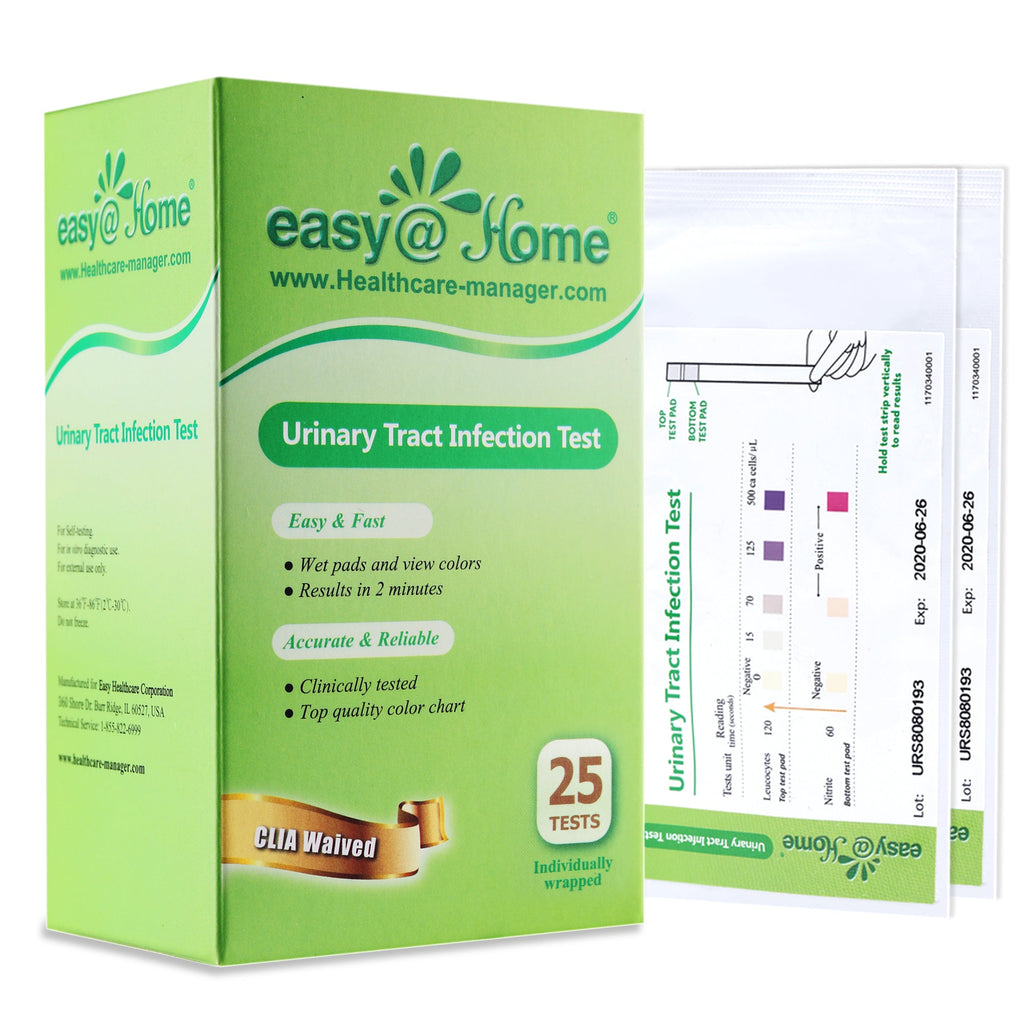 Easy@Home 25 Individual Pouch Urinary Tract Infection Test Strips, UTI Urine Testing Kit for Urinalysis and Detection of Leukocytes and Nitrites UTI-IND-1:25